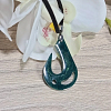 Green Fish Hook Double Sided Black Cord Resin Necklace Pendant