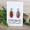 Red Green Glass Chips Christmas Earrings Small - Green Resin Earrings