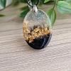 Beautiful Gold Flake Black Resin & Glitter Necklace – glossy handmade resin pendant