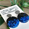 Blue And Black Round Glitter Dangle Stud Earrings Handmade jewellery