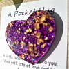 Thoughtful Gold Flake Purple Resin Heart Pocket Hug  Various Sizes – portable resin pocket hug