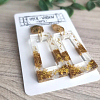 Gold Glitter Rectangle Resin Stud Dangle Earrings Handmade New Zealand