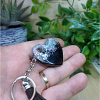 Silver Glitter Heart - Black Resin Key Ring - Resin Keychain