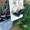 Gold Flake Black Resin Square Dangle Earrings Handmade Earrings (3)