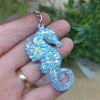 Blue Resin Blue Glitter Seahorse Keychain