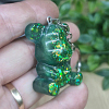 Green Resin And Glitter Bear Keychain Keyring