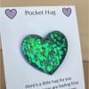 Tiny Blue Green Shimmer Glitter Resin Heart Pocket Hug – encouraging resin pocket hug