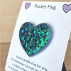 Tiny Blue Green Shimmer Glitter Resin Heart Pocket Hug – encouraging resin pocket hug