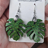 Monstera Green Leaf Glitter Earrings – Green Resin Earrings (1)
