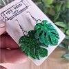 Monstera Green Leaf Glitter Earrings – Green Resin Earrings 2 (3)