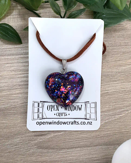 Red - Purple Tones Glitter Resin Heart Pendant