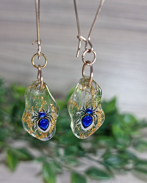 Spider Gold Flake Resin Earrings Open Window Crafts