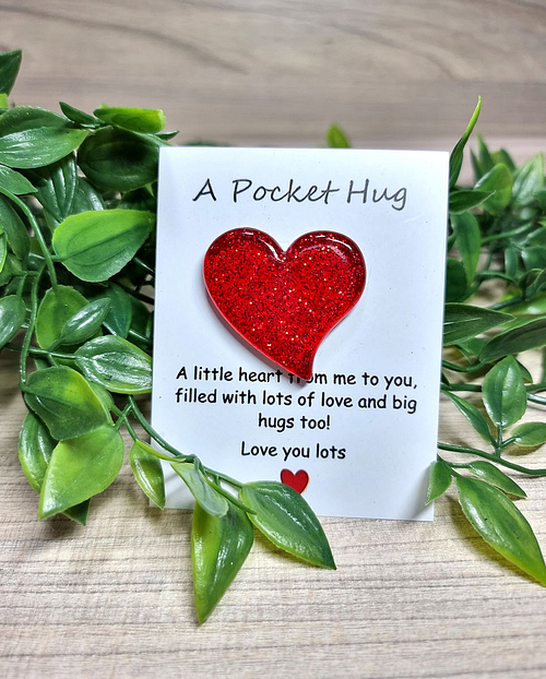 Red Glitter Heart Resin Pocket Hug