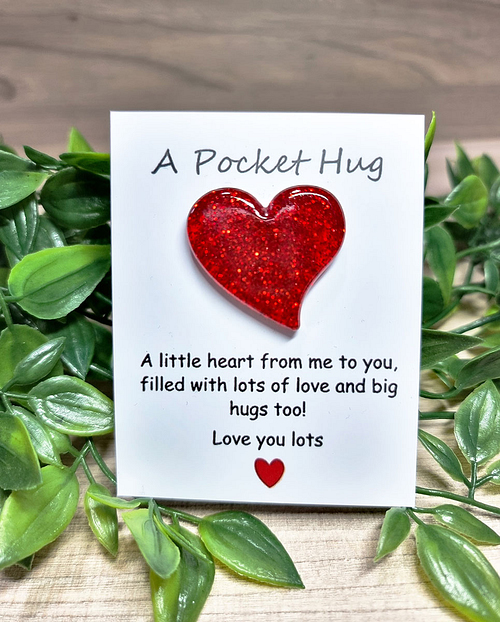 Red Glitter Heart Resin Pocket Hug 2