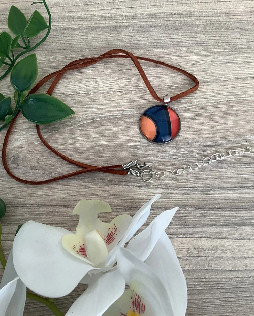 Orange Blue Round Pendant Resin Necklace