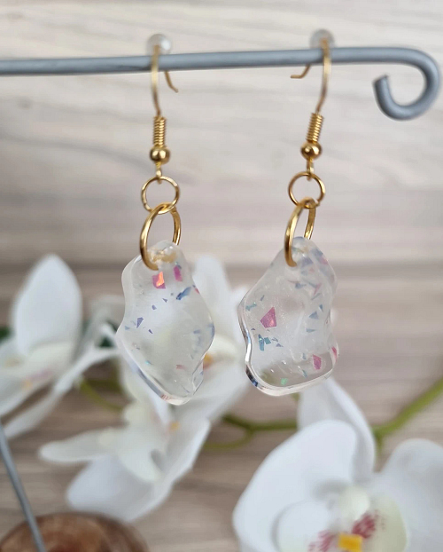 Golden Glitter Flakes Dangle Resin Earrings