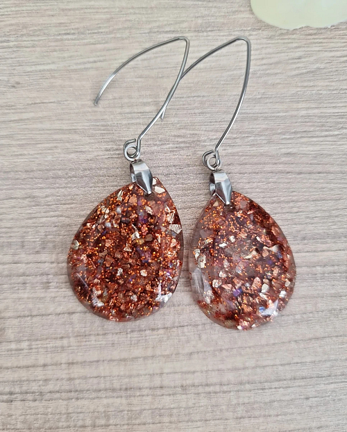 Bronze Copper Glitter Resin Earrings
