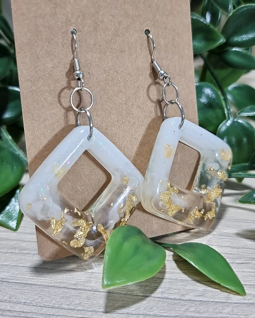 Gold Flake Jewellery nz White Glitter Gold Flake Dangle Earrings