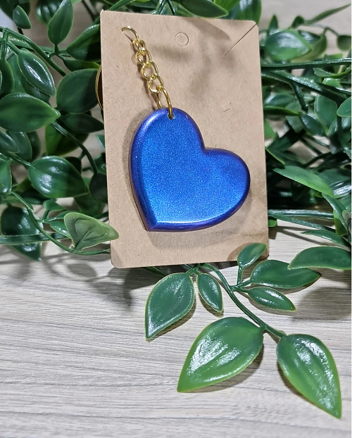 Blue Purple Shimmer Heart Resin Key Ring Keychain