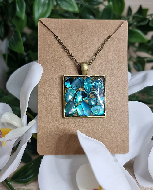 Pāua Square Resin Necklace Pendant