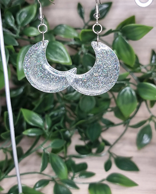 Glitter Moon Resin Dangle Earrings