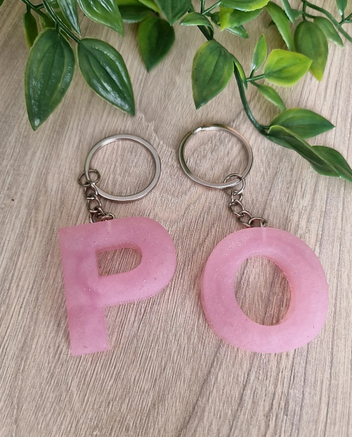 Pink Resin Alphabet Key Ring