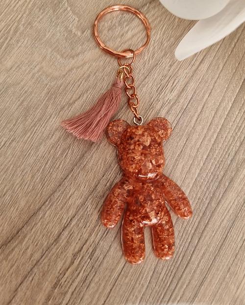 Bronze Flake Resin Bear Key Ring