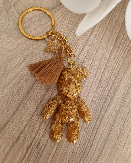 Gold Flake Resin Bear Key Ring