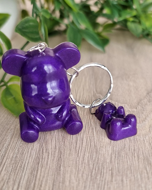 Purple Bear Resin Key Ring