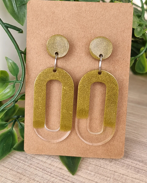 Golden Glitter Oval Earring - Gold Resin Earrings