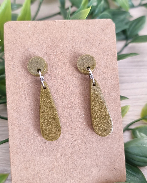 Golden Tear Drop Stud Earring - Gold Resin Earrings