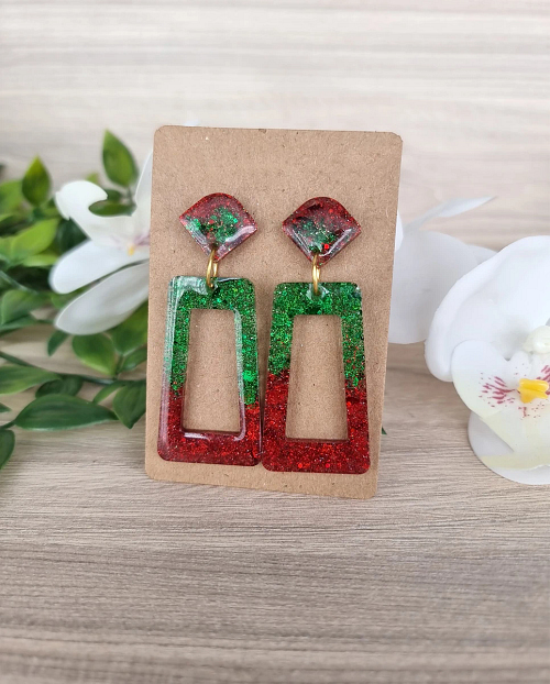Christmas Rectangle Resin Dangle Earrings