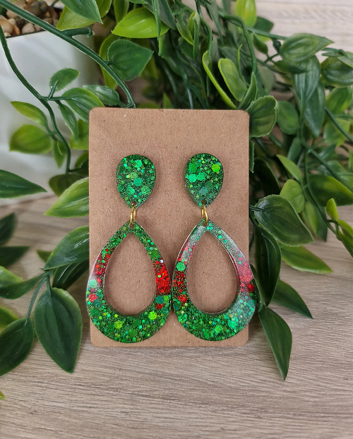 Christmas Tear Drop Resin Dangle Earrings