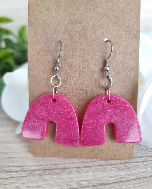 Melon Color Glitter Resin Earrings