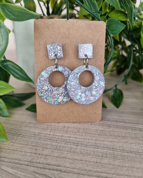 Round Silver Glitter Stud Earrings (1)