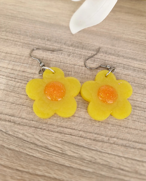 Yellow Flower Earrings - Yellow Resin Earrings