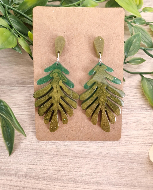 Coral Leaf Stud Resin Handmade Earrings