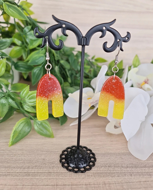 Red Yellow Lolly Glitter Earrings - Yellow Resin Earrings
