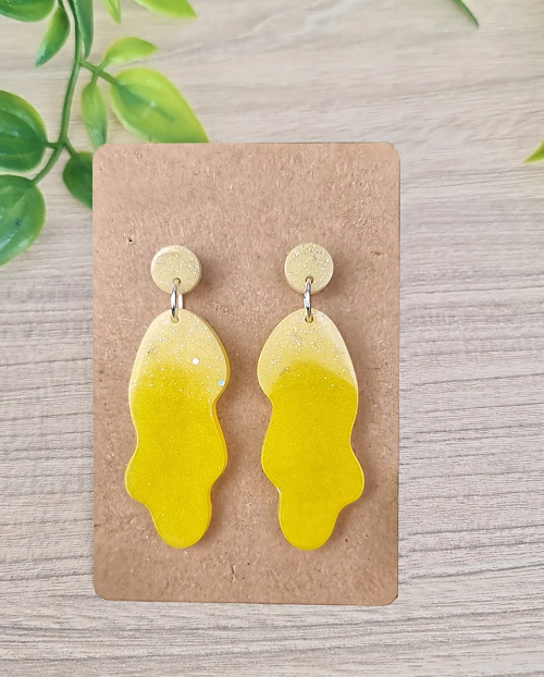 Yellow Irregular Glitter Stud Dangle Earrings - Yellow Resin Earrings