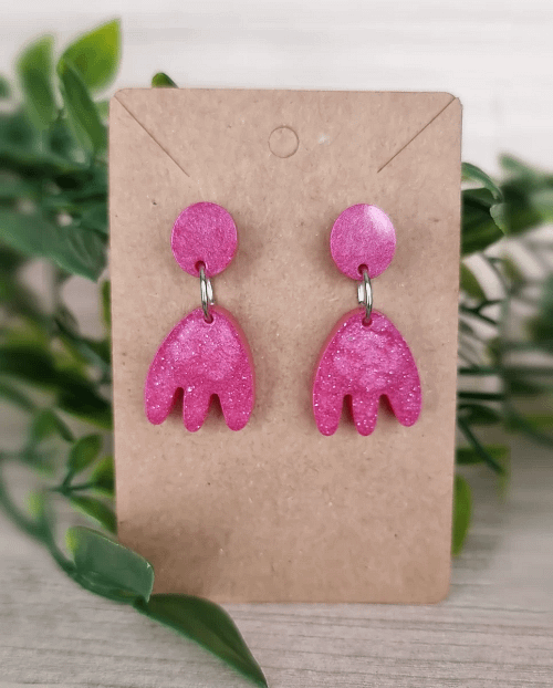 Pink Melon Foot Print Stud Dangle Resin Earrings