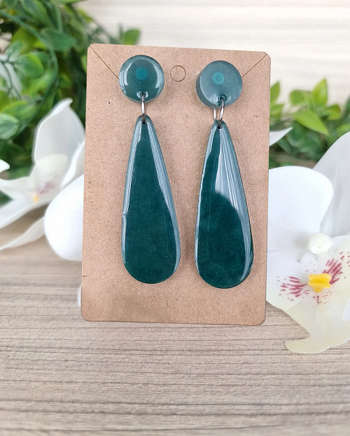 Larger Green Translucent Tear Drop Dangle Earrings