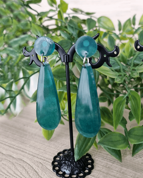 Larger Green Translucent Tear Drop Dangle Earrings