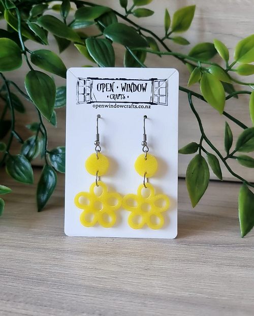 Yellow Flower Dangle Resin Earrings - Yellow Resin Earrings