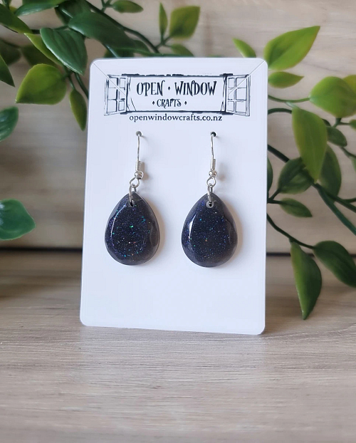 Galaxy Glitter Tear Drop Gem Resin Dangle Earrings