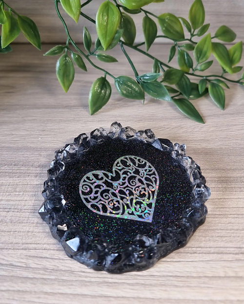 Black Glitter Holographic Heart Resin Trinket Dish