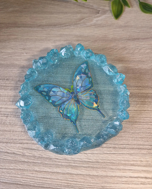 Blue Glitter Holographic Butterfly Resin Trinket Dish