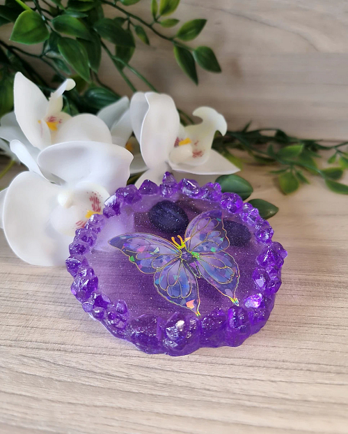 Purple Glitter Holographic Butterfly Resin Trinket Dish