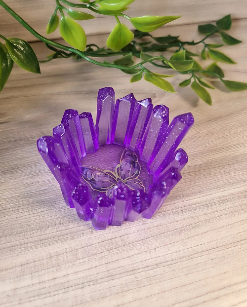 Purple Resin Butterfly Crystal Trinket Ring Bowl