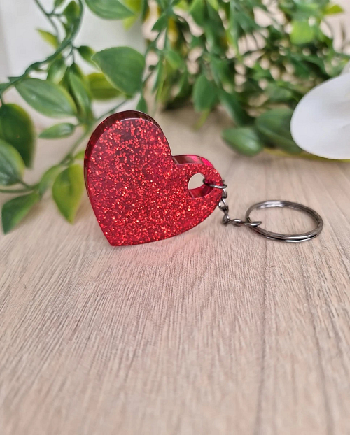 Red Glitter Heart Resin Key Rings - Resin Keychain