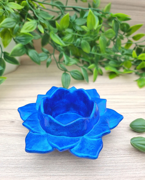 Lotus Flower Blue Shimmer Glitter Potpourri Resin Trinket Tray